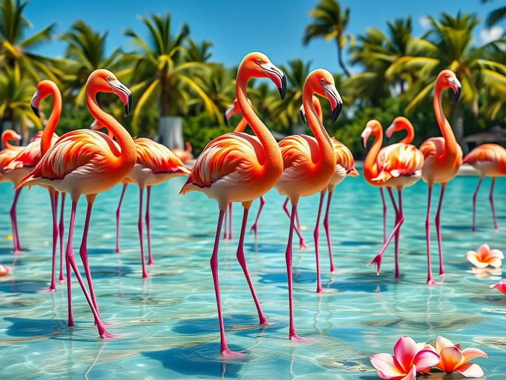 Fotografía realista de patas de flamencos en un lago paradisíaco