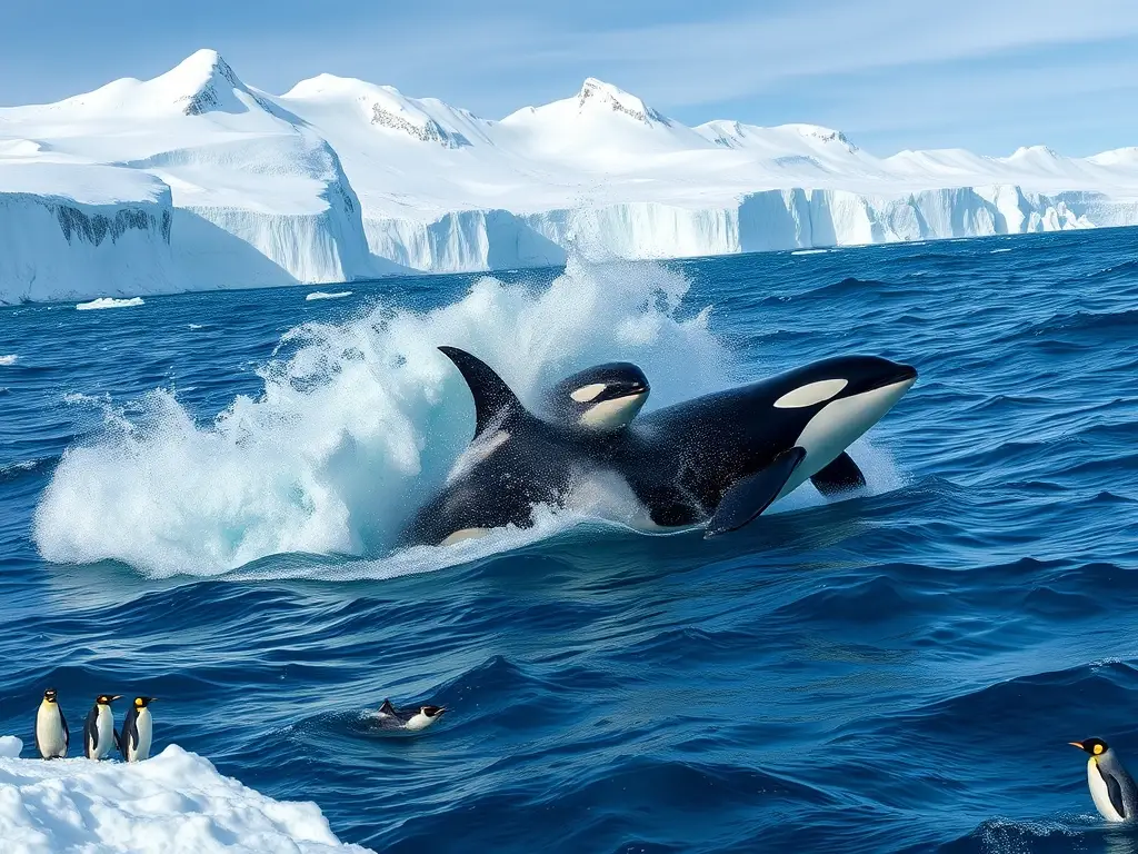 Una fotorealista del orca en el hielo, deslumbrante