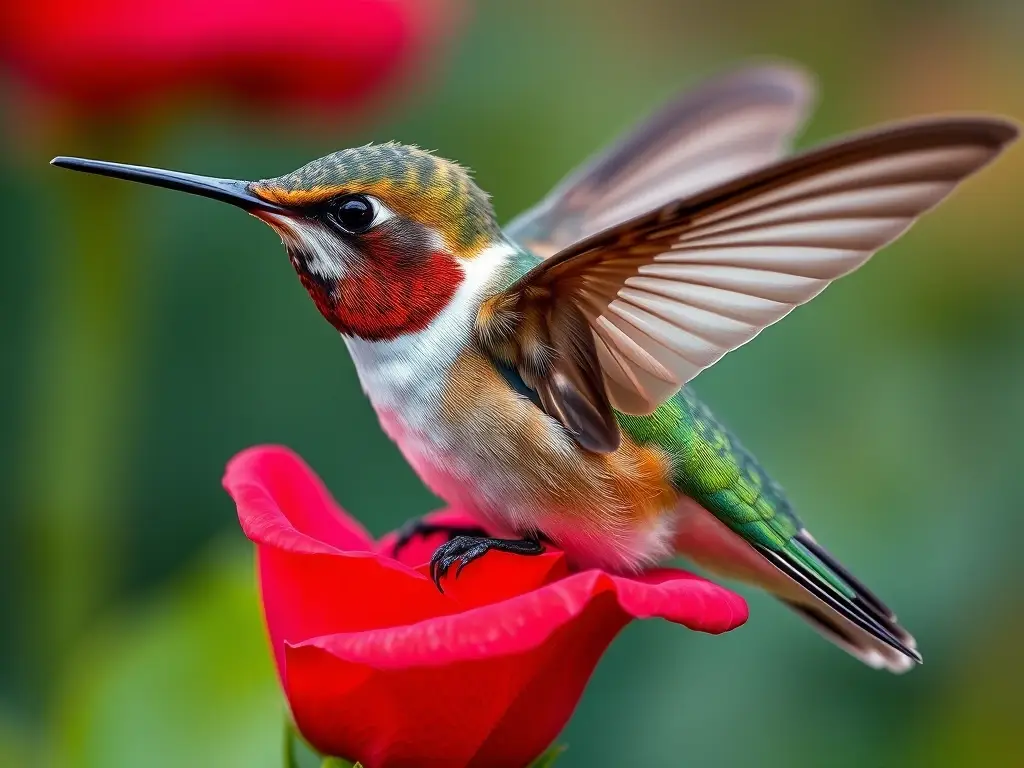 Un retrato realista de un colibrí con flores