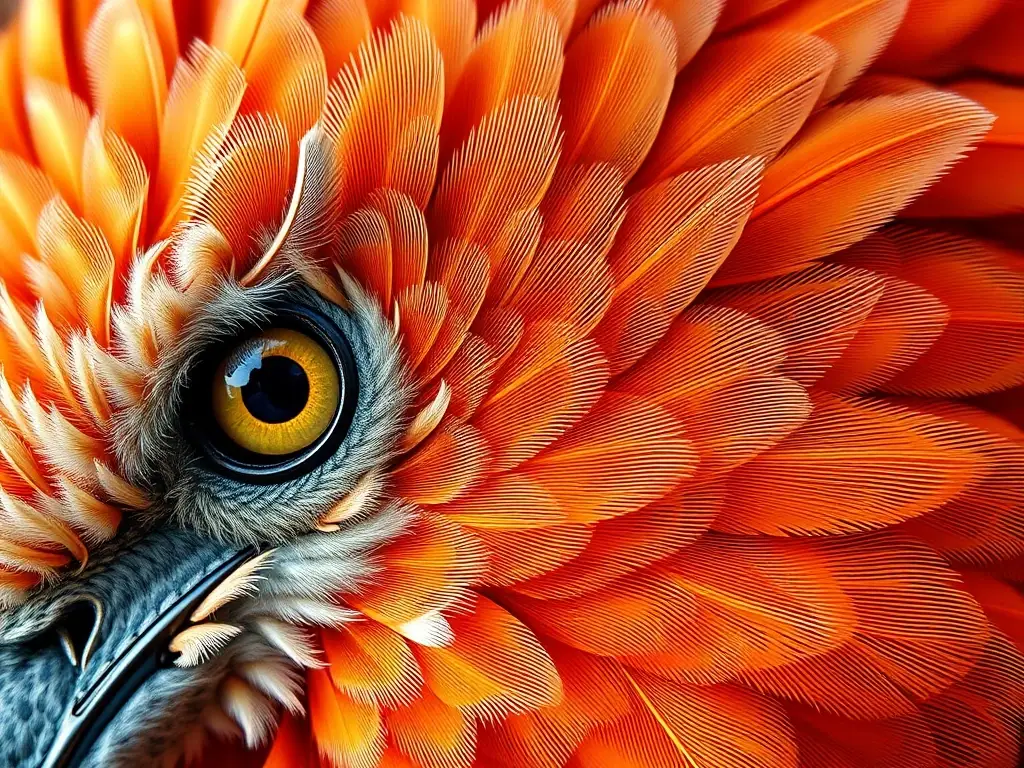 Fotografía realista de plumas con patrones y color vibrante