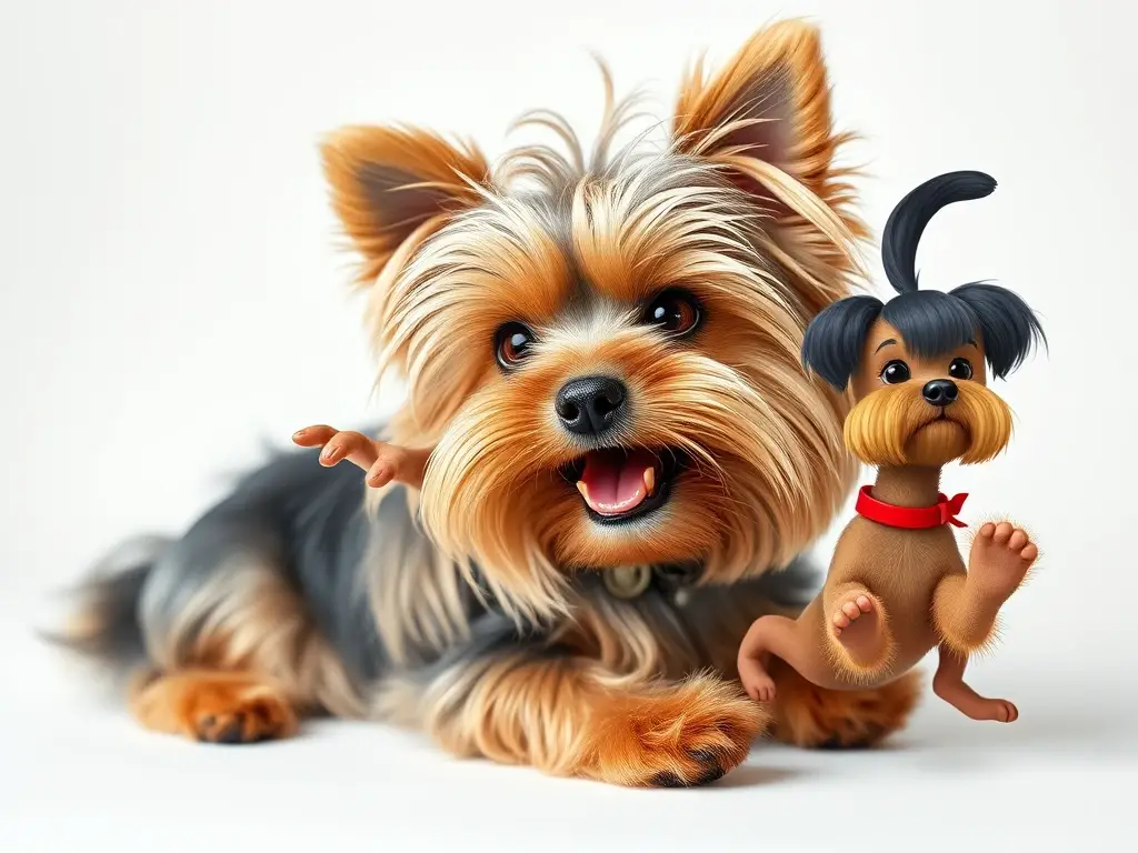 Fotografía realista de un Yorkshire Terrier feliz, con estilo y diseño