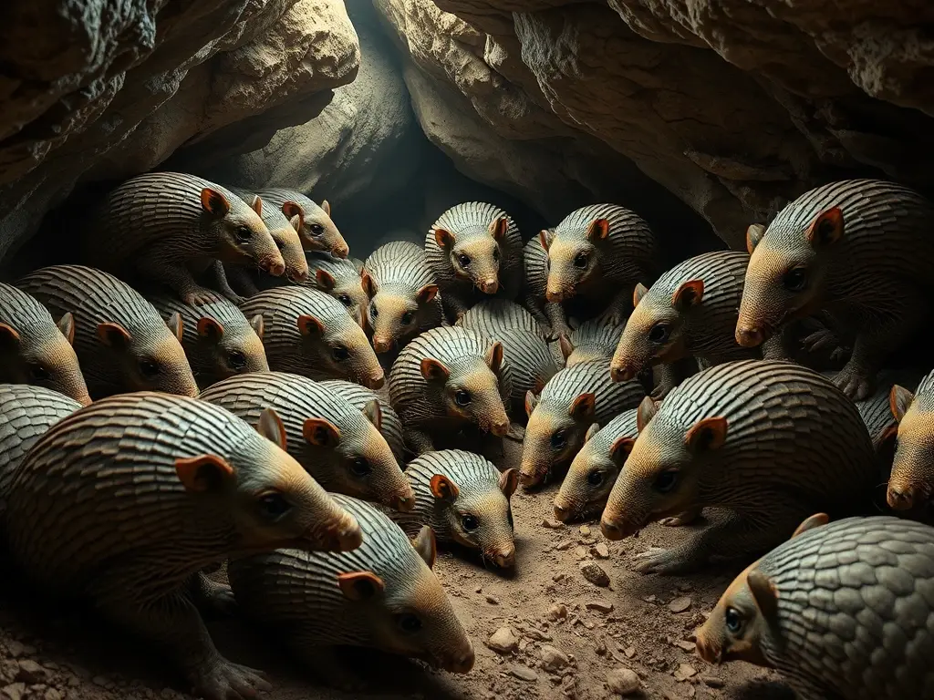 Fotorealista, 8K, cavern con armadillos precisos