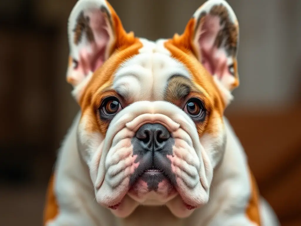 Un retrato realista, 8K, de un Bulldog Francés con elegancia y ternura
