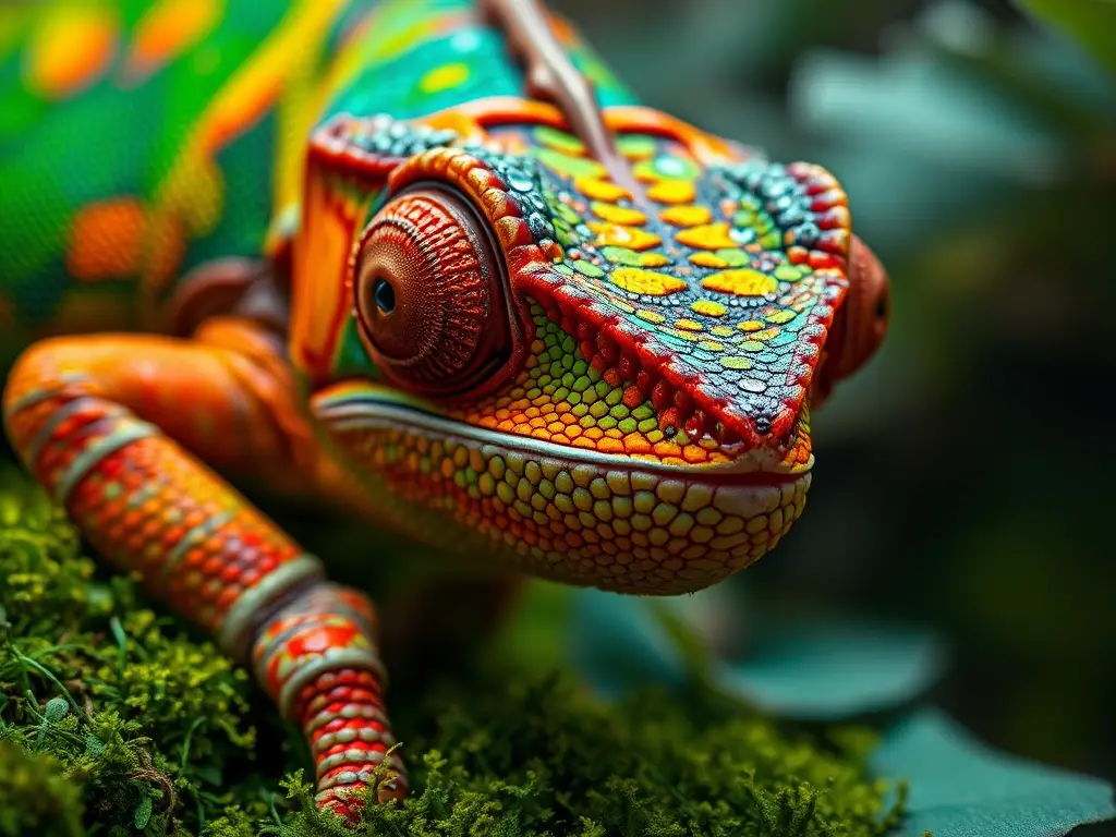 Un altamente detallado retrato de un camaleón camuflado