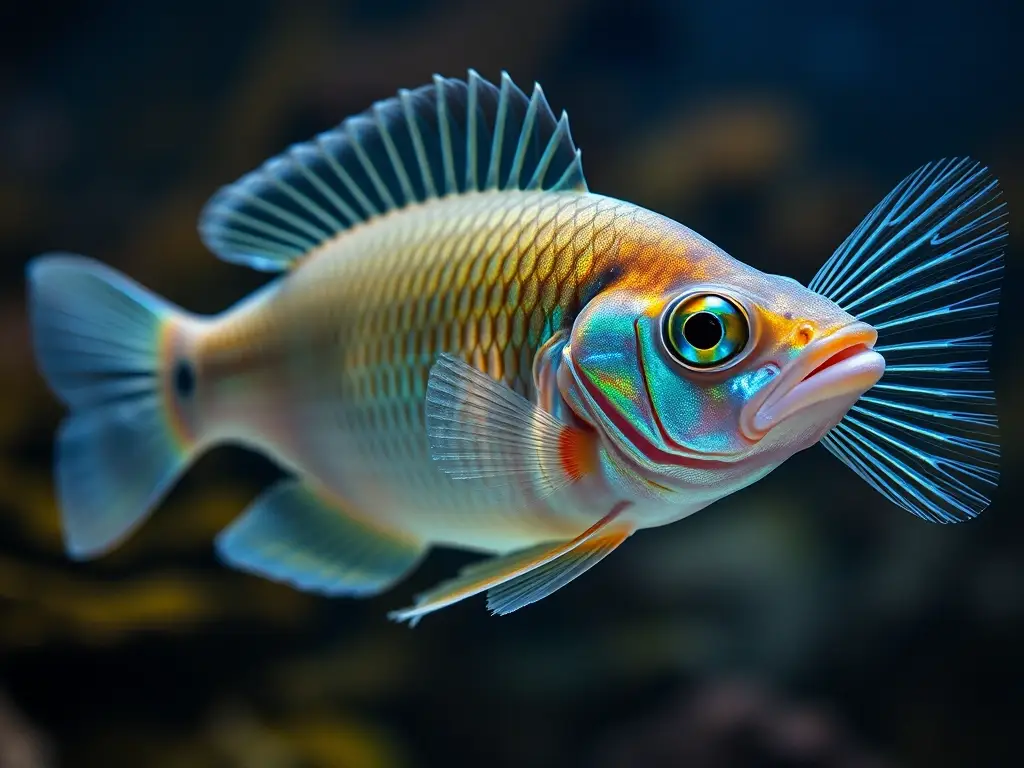 Un retrato fotorealista de Corydoras moteada en un acuario con detalles naturales