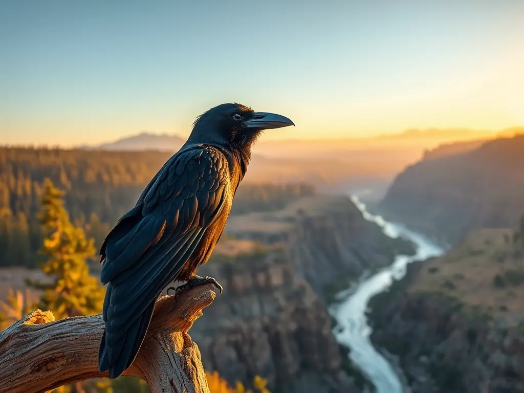 Cuervo americano sobre rama, hábitats norteamericanos