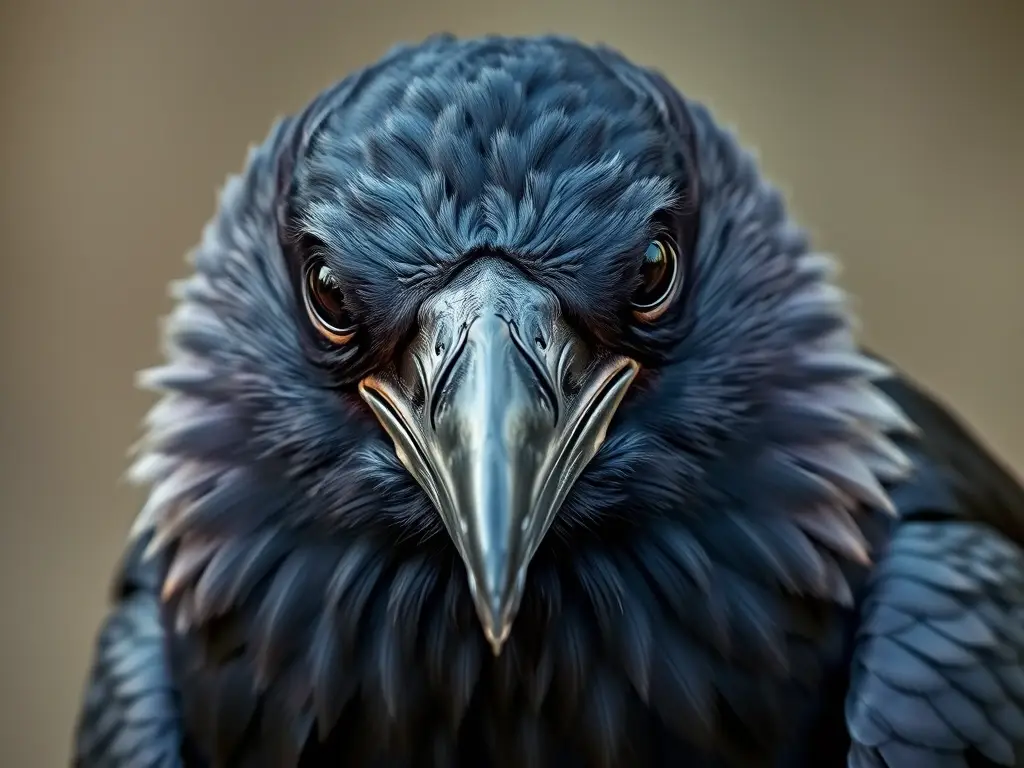 Fotografía realista de un buitre europea con ojos negros y plumas brillantes