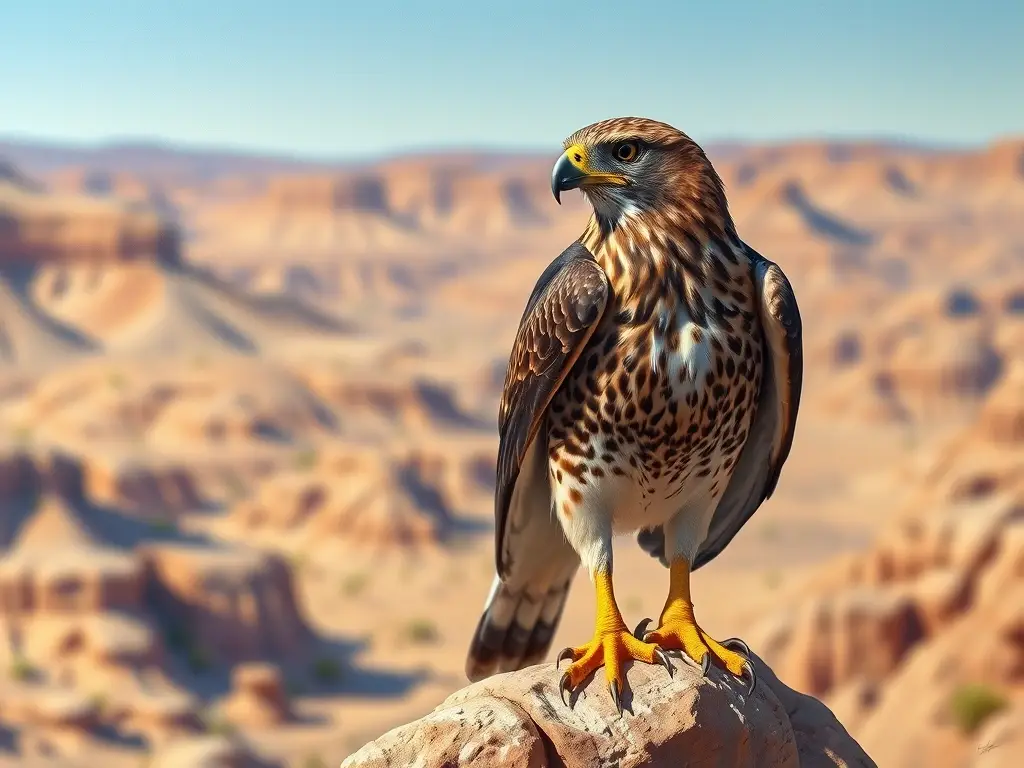 Fotografía realista de un halcón de ala negra en un paisaje desierto