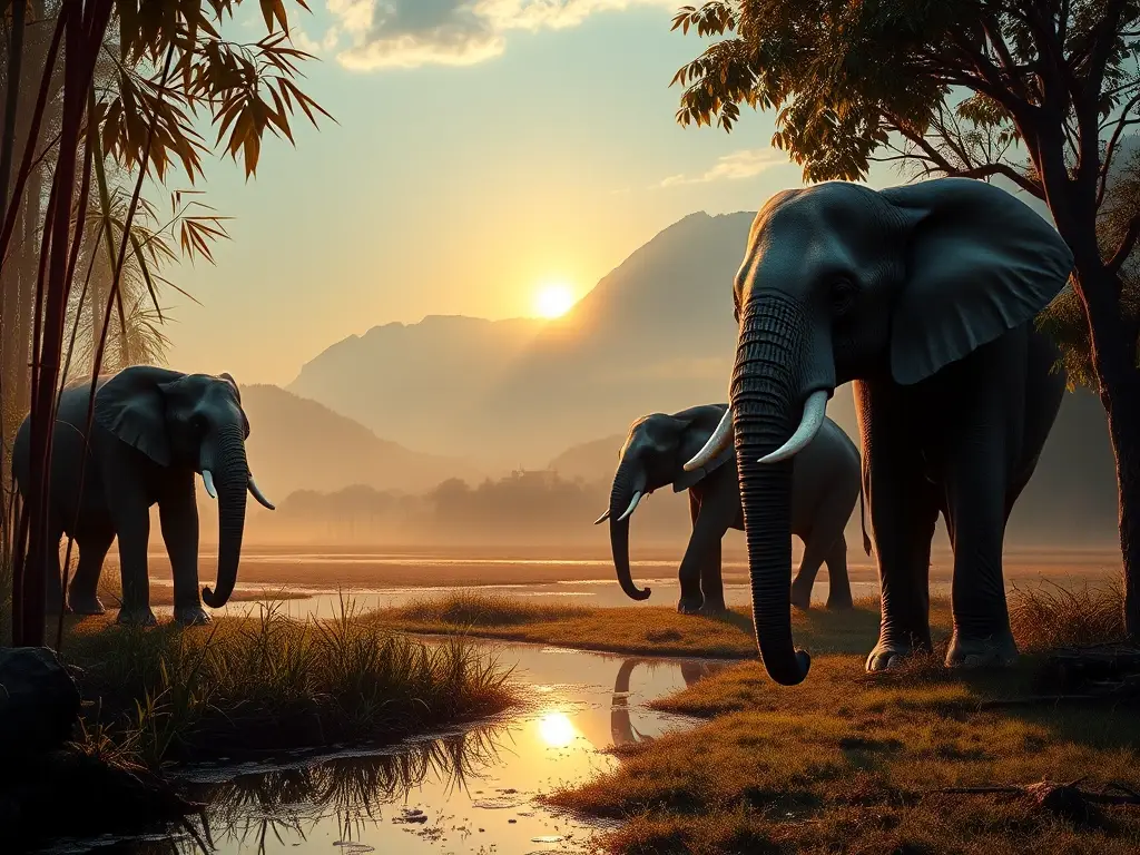 Elefantes extintos en alba asiática fotorealista