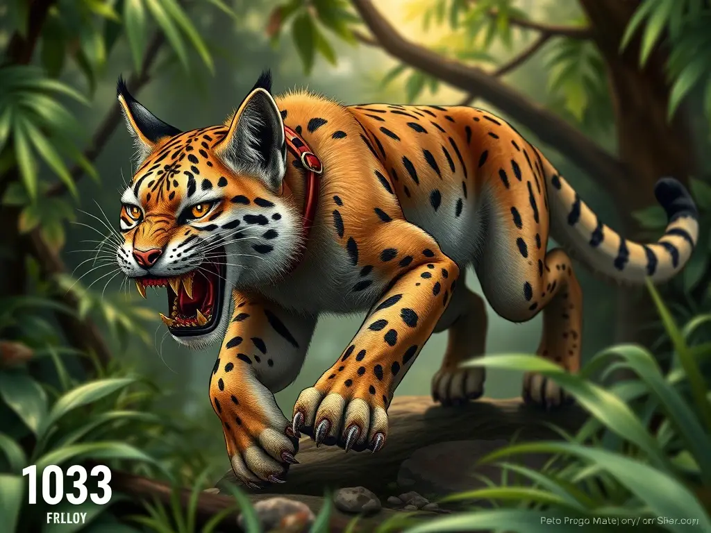 Cover fotográfica de un felino sabueso extinto en una jungla prehistórica