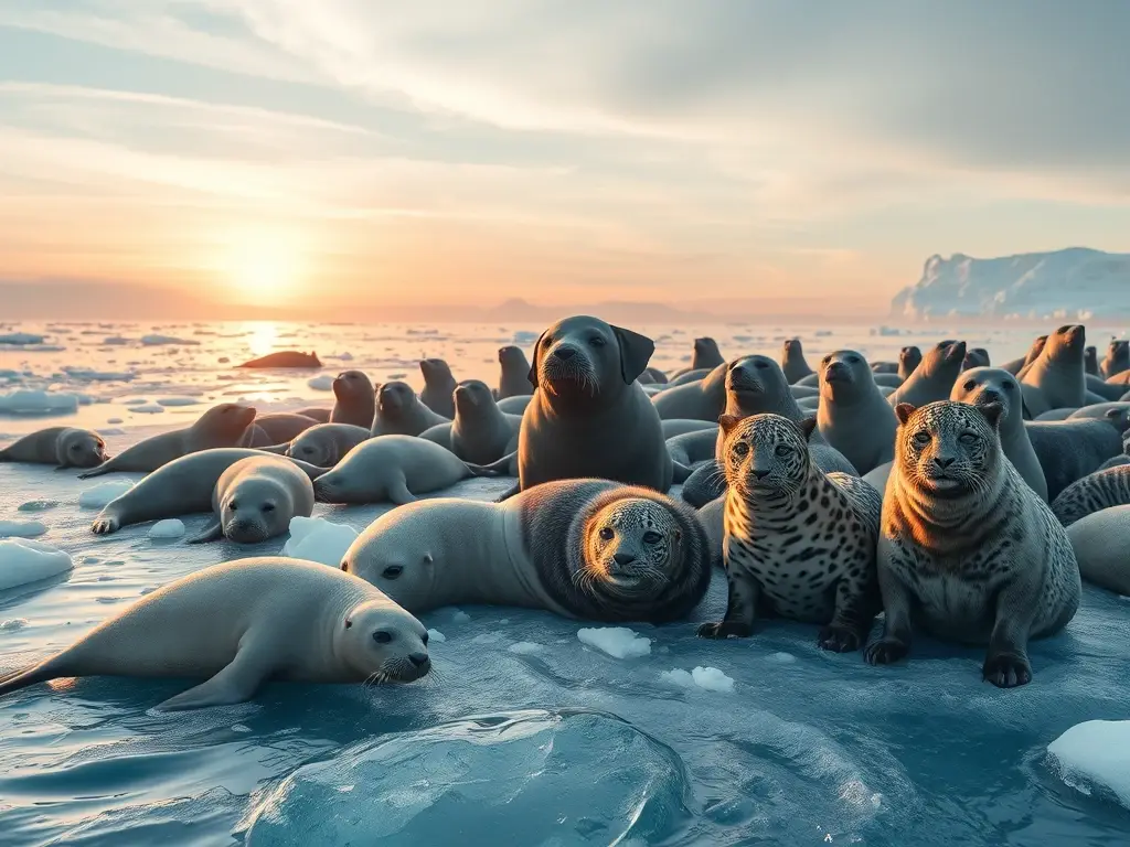 Seles diversos en hielo, agua y plástico