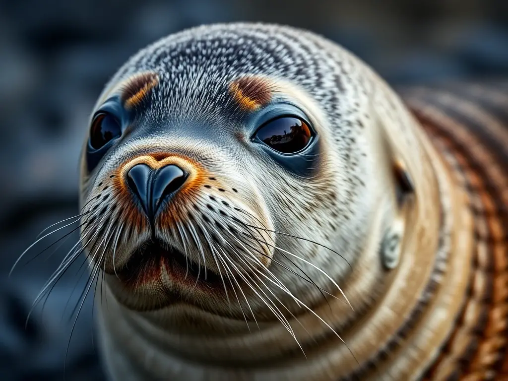 Fotografía realista de una focas roja con enfoque detallado