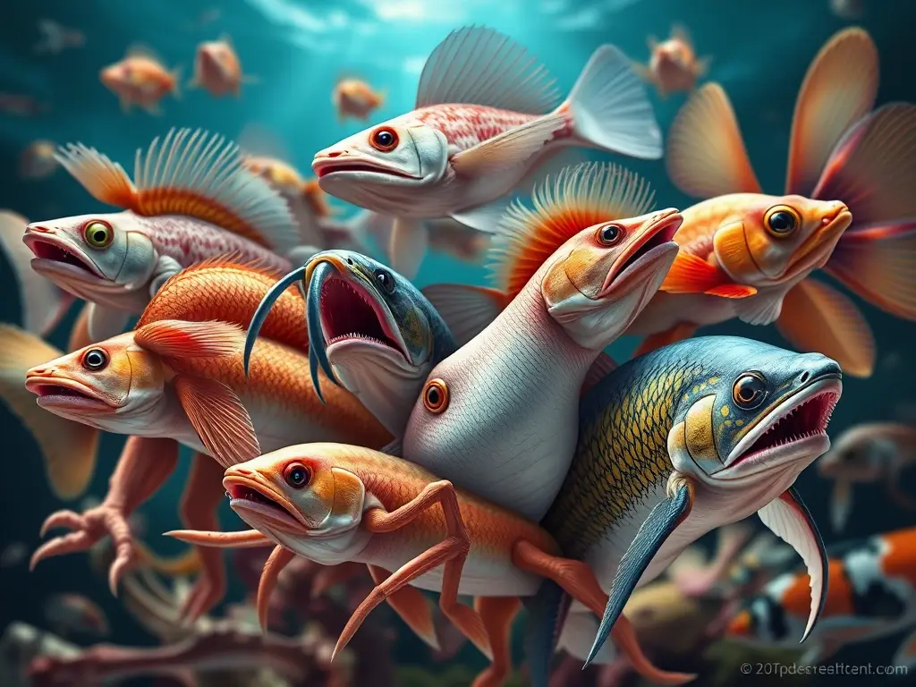 Cover art fotográfica realista de una amplia gama de peces Phocinae