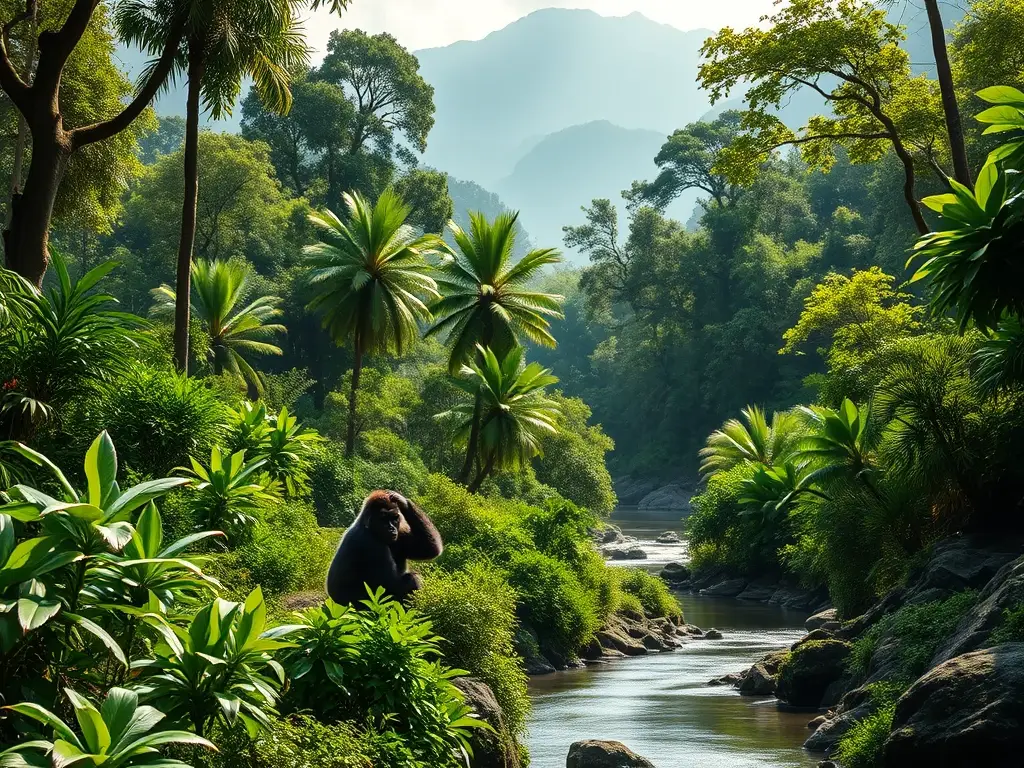 Familia de gorilas en selva tropical