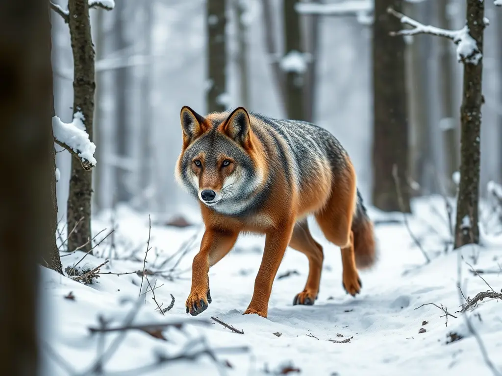 Fotografía de mapache del norte en un bosque nevada