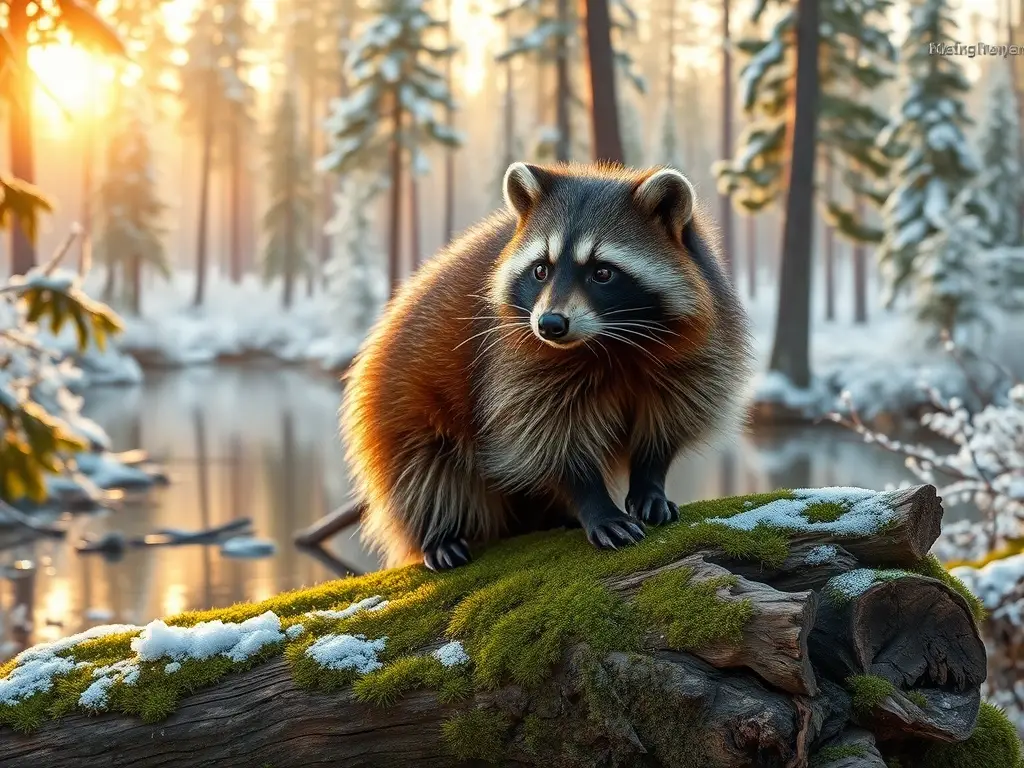 Portada fotorrealista de mapache al alba