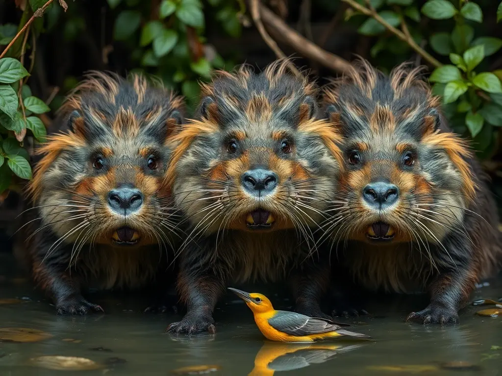 Un retrato fotorealista de tres mapoles con características distintivas