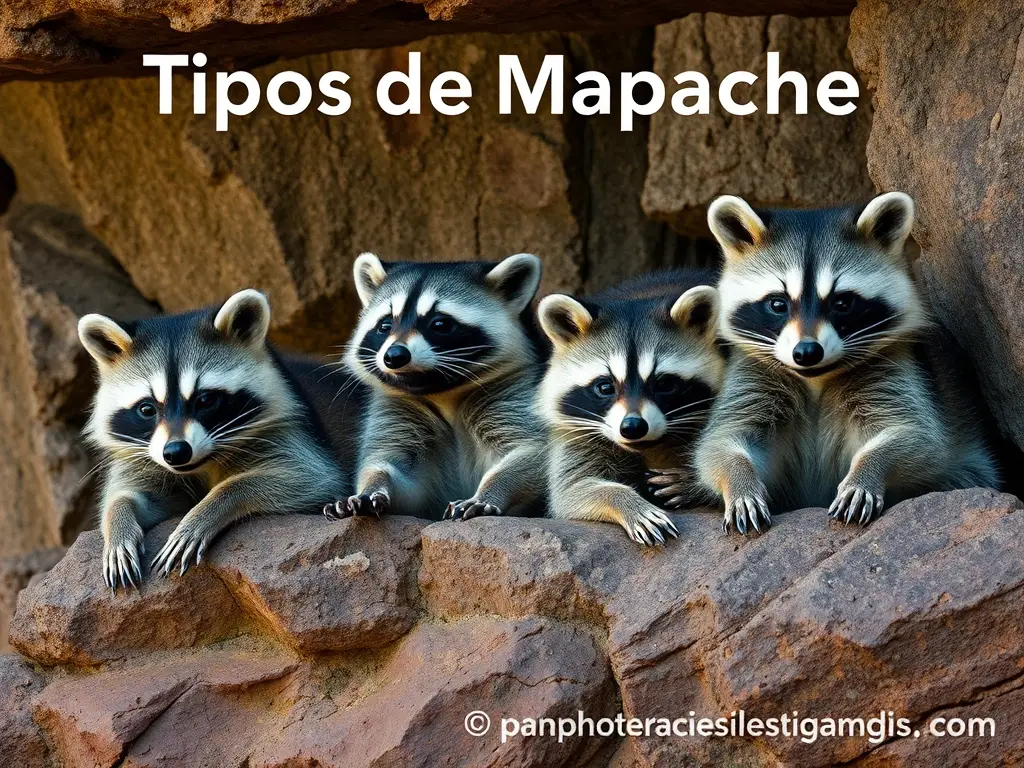 Foto de 3 especies de mapaches realistas en un entorno natural