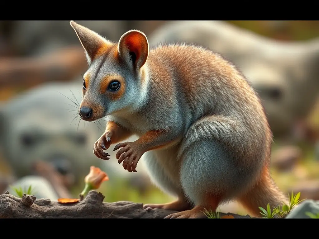 Ilustración fotográfica realista de marsupial en su hábitat natural