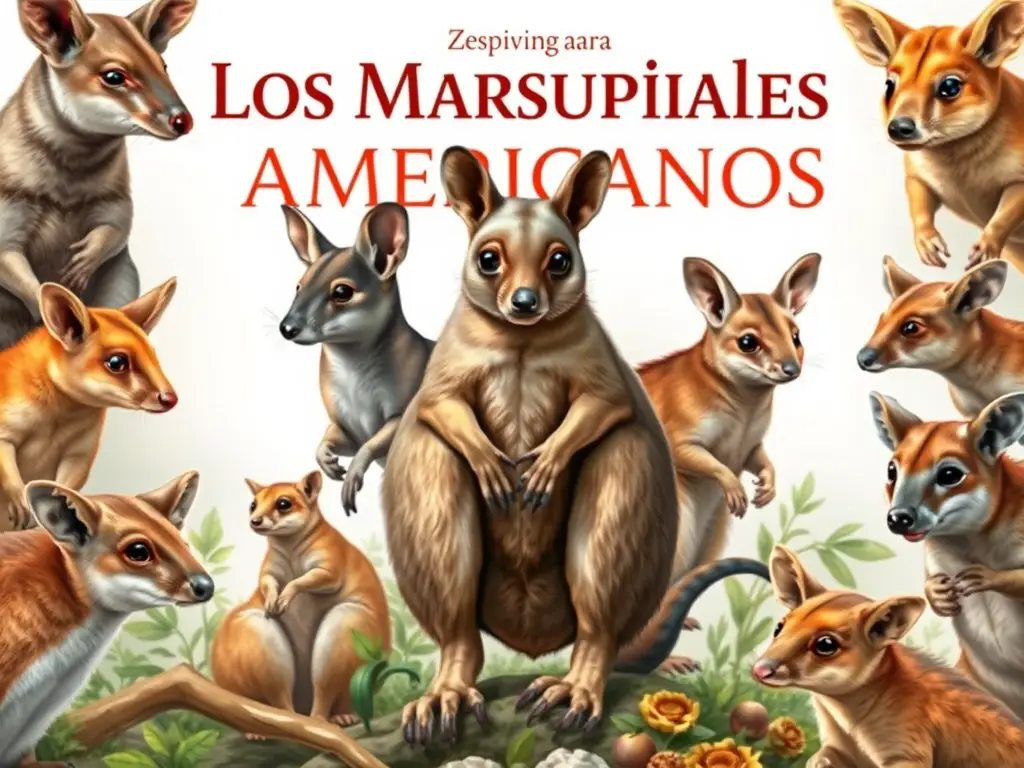 Foto realista de marsupiales con variados patrones y detalles para un libro guía