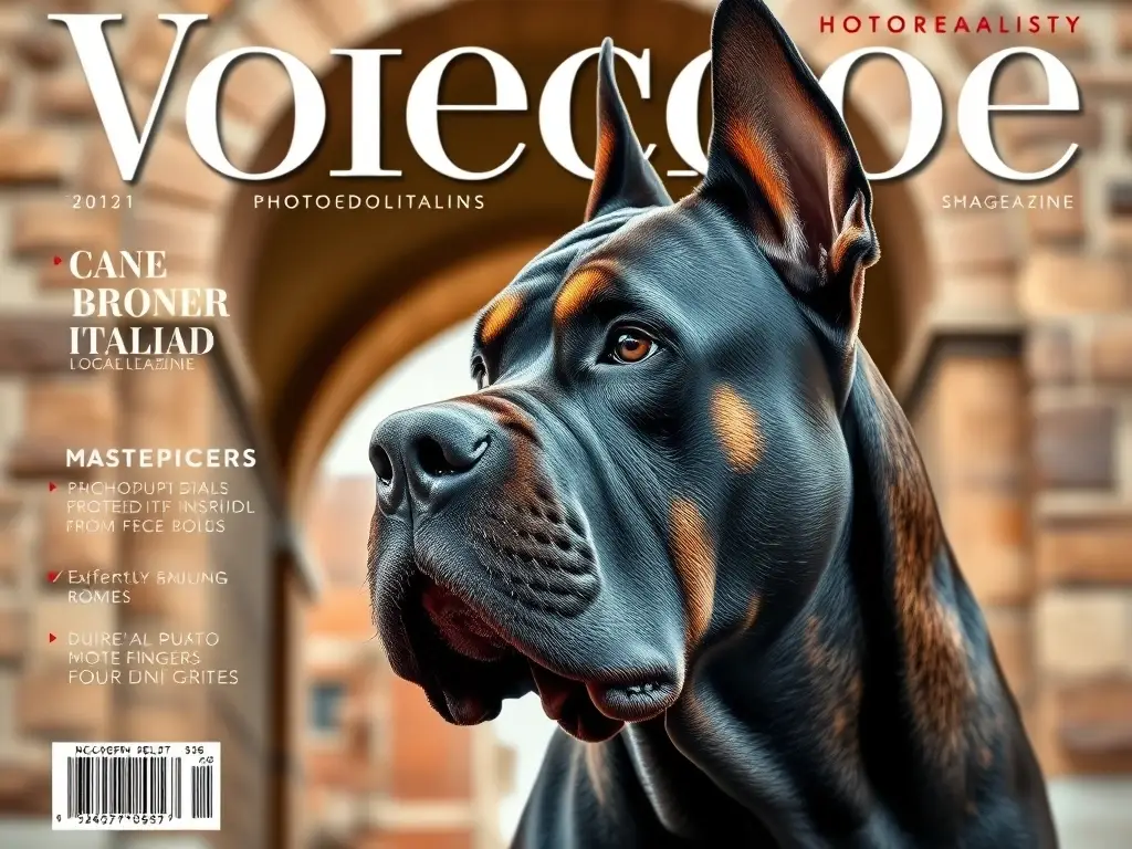 Fotografía realista de un Cane Corso italiano majestuoso y imponente