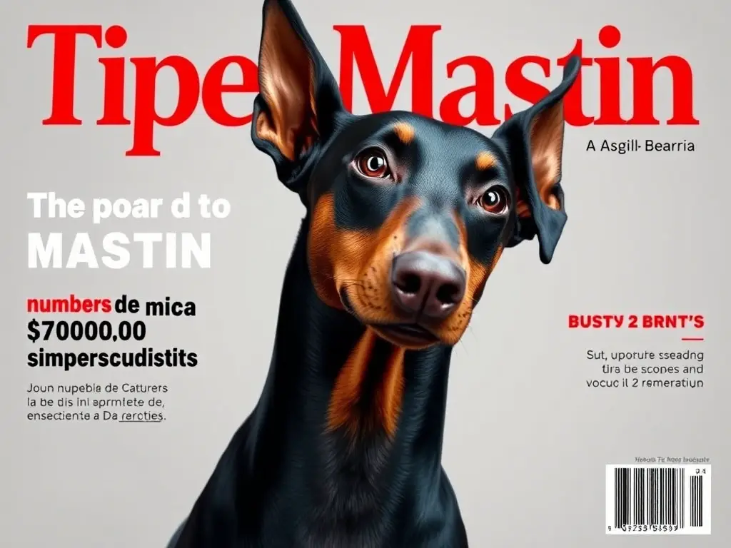 Fotografía realista de Doberman Pinscher para revista de razas