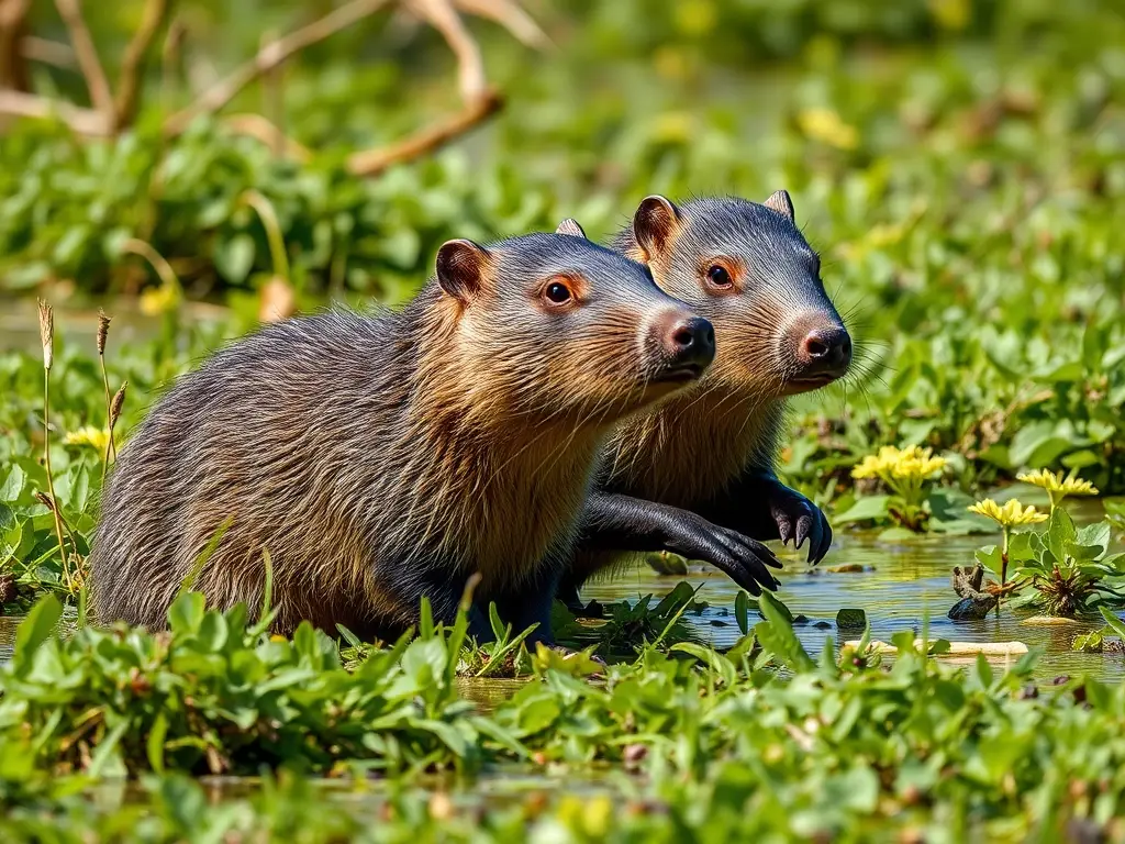 Fotografía realista de nutrias africanas en un entorno natural