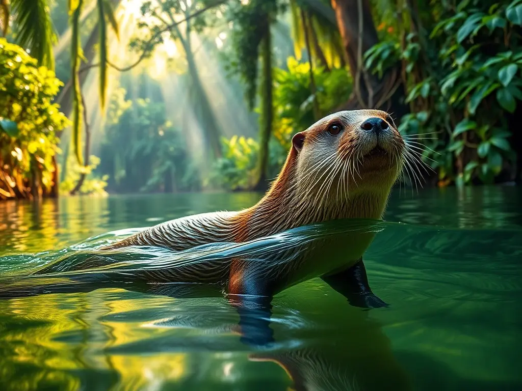 Majestuosa nutria gigante en río amazónico