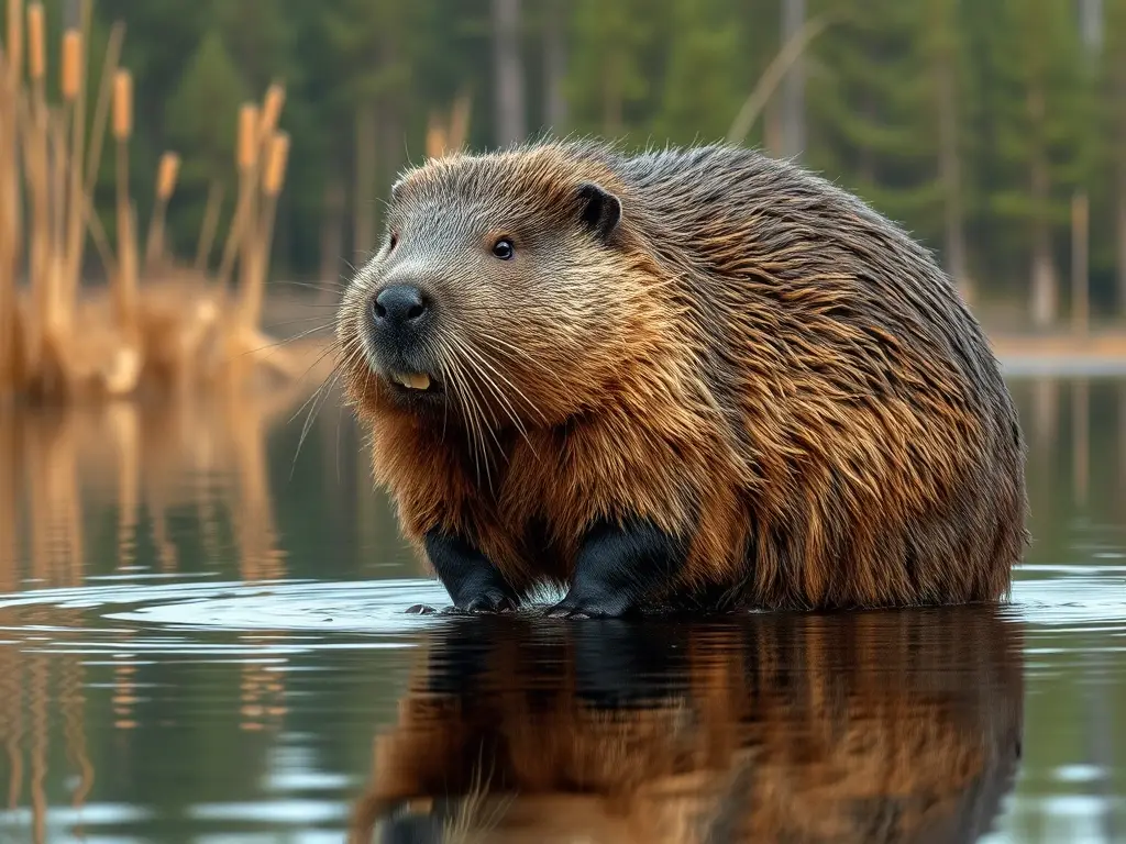 Photorealistic image of a beaver in its natural habitat