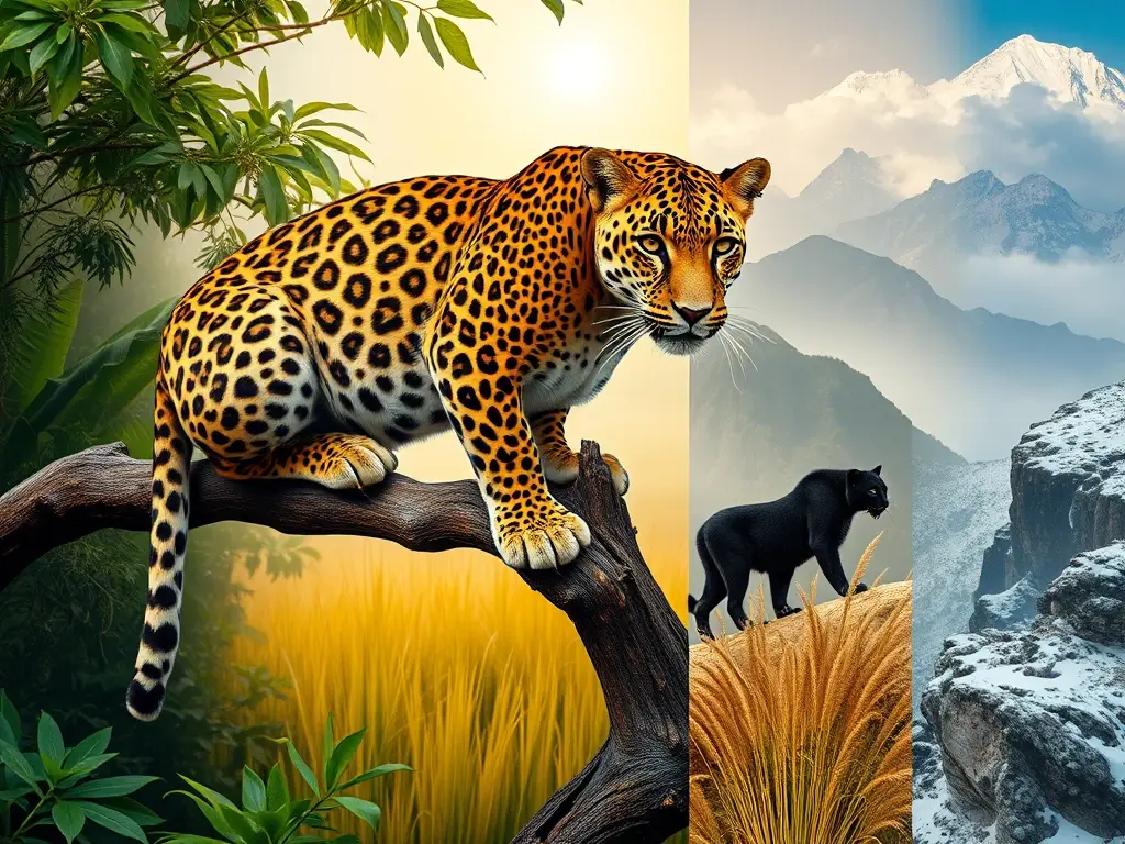 Leopardo majestuoso, fotorrealista, recorre varios ecosistemas