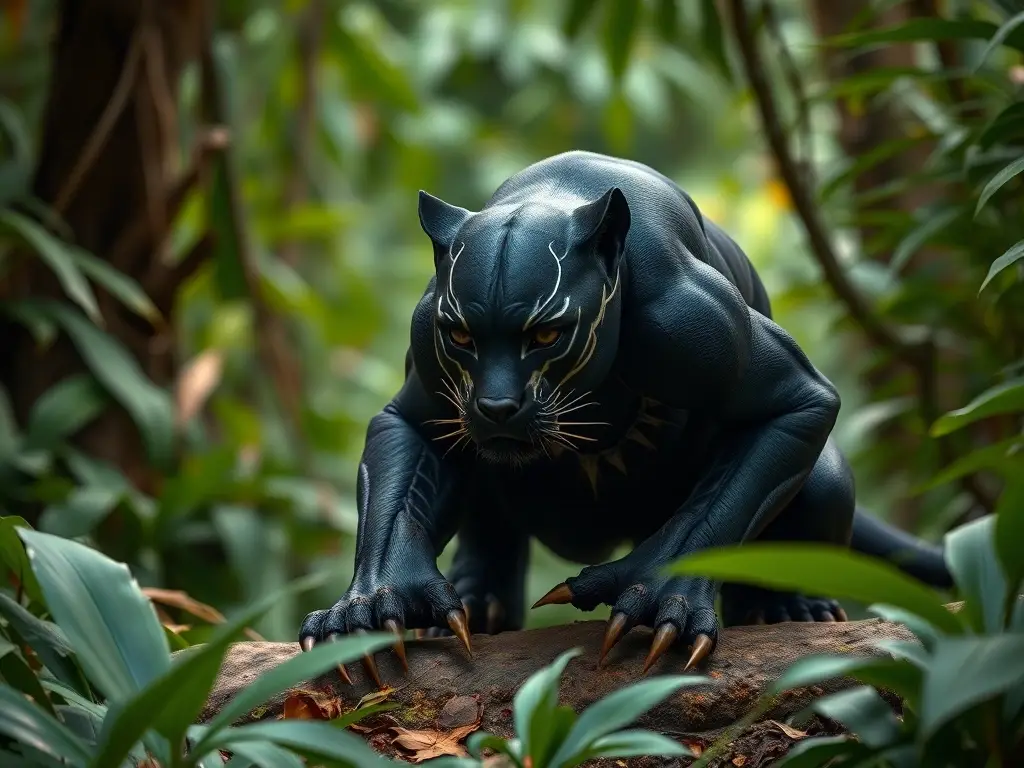 Fotografía realista de un Panther con aspecto majestuoso en una selva exuberante