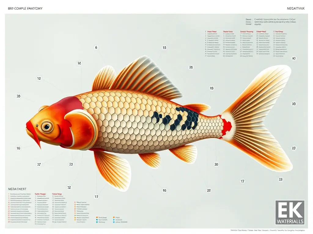 Imagen realista de mapeado anatómico de pez koi japonés