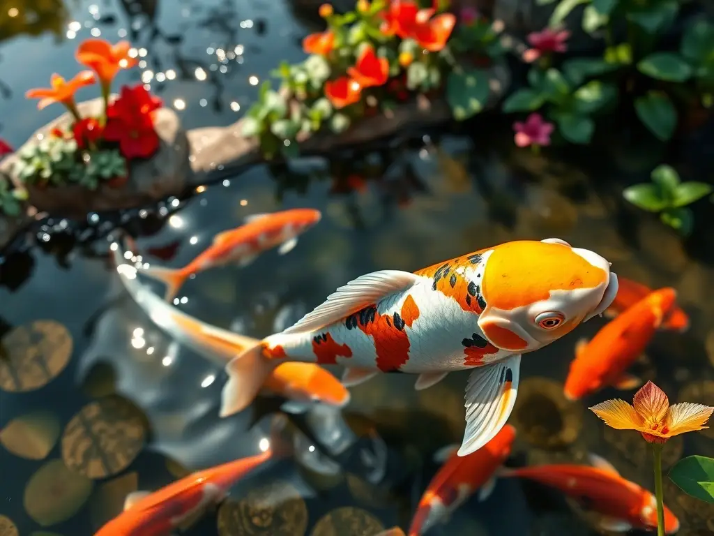 Imagen de un koi de alta calidad en un estanque japonés