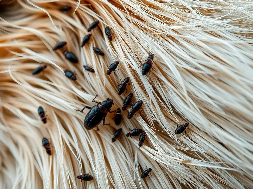 Una imagen científica de escamas de fleas en la piel de un perro y un gato