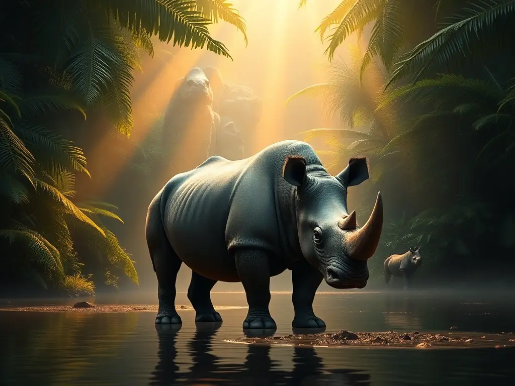 Rinoceronte indio majestuoso en selva tropical