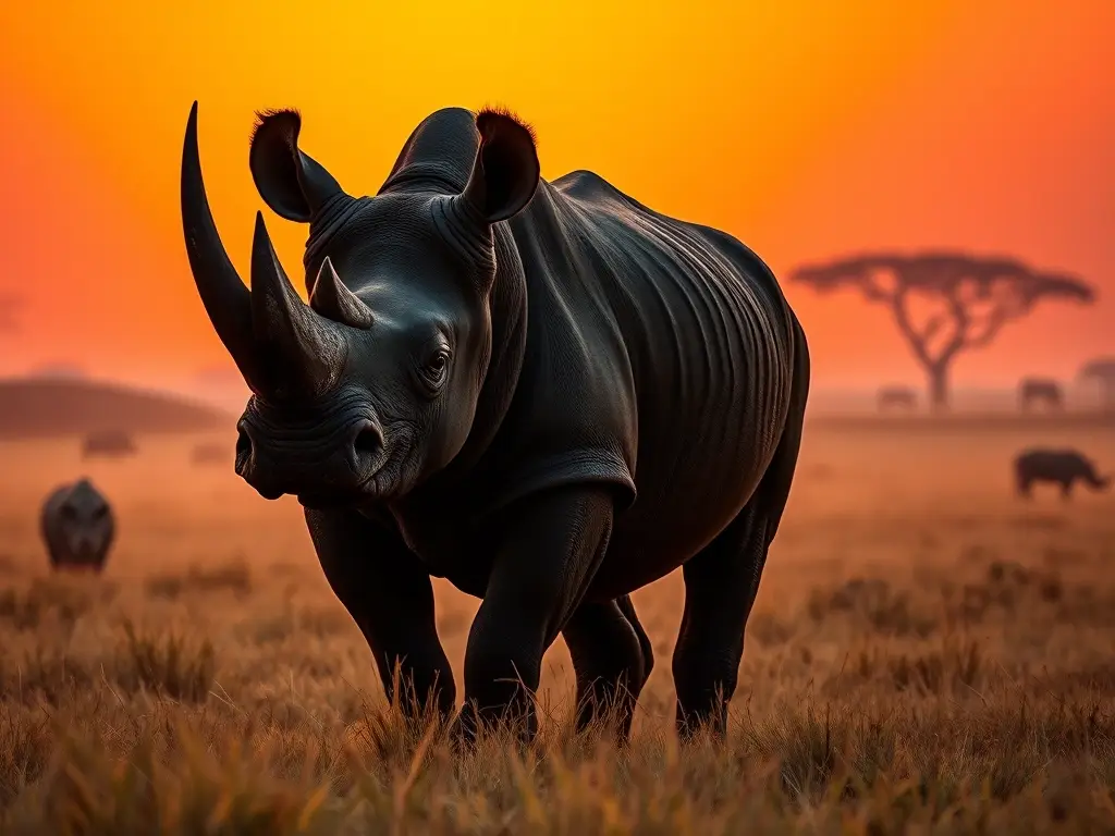 Rinoceronte negro majestuoso en sabana al alba