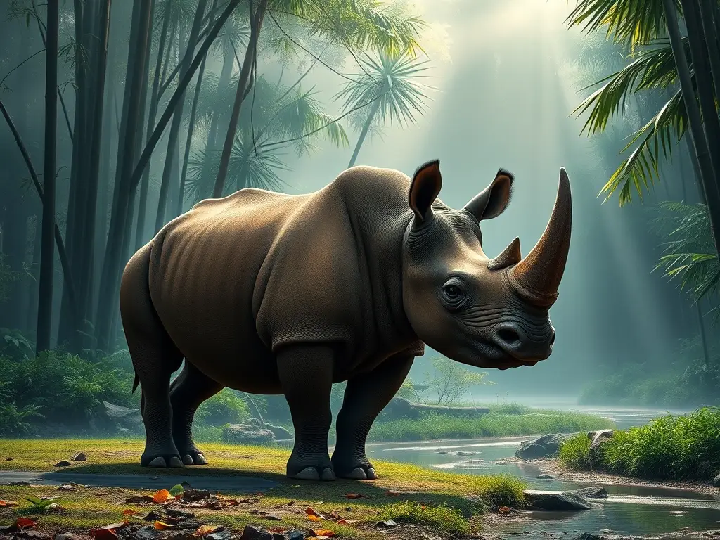 Rinoceronte de Sumatra solo al amanecer