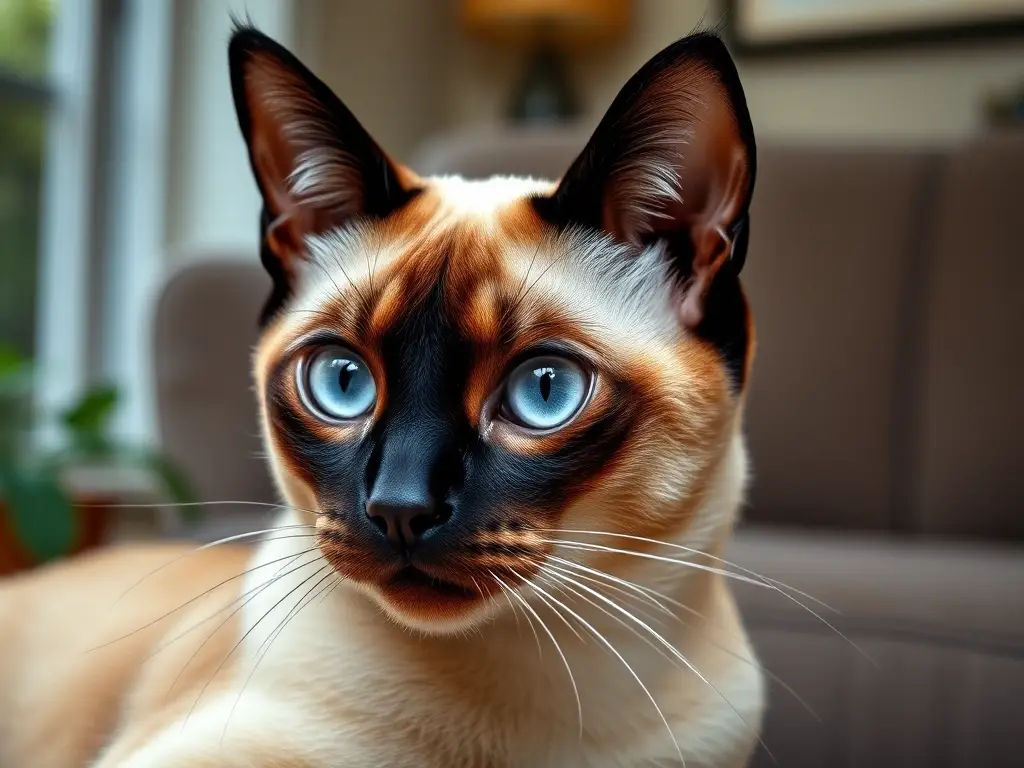 Photorealistic portrait of a Siamese cat
