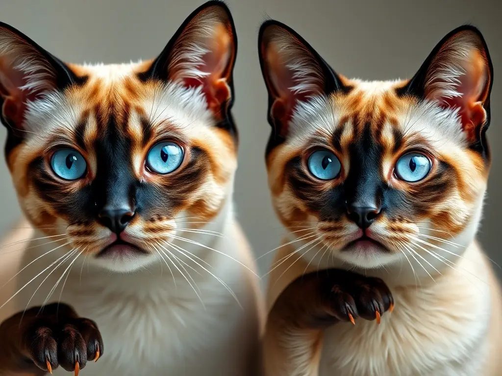 Fotografía realista de gatos Siamés con patrones coloridos