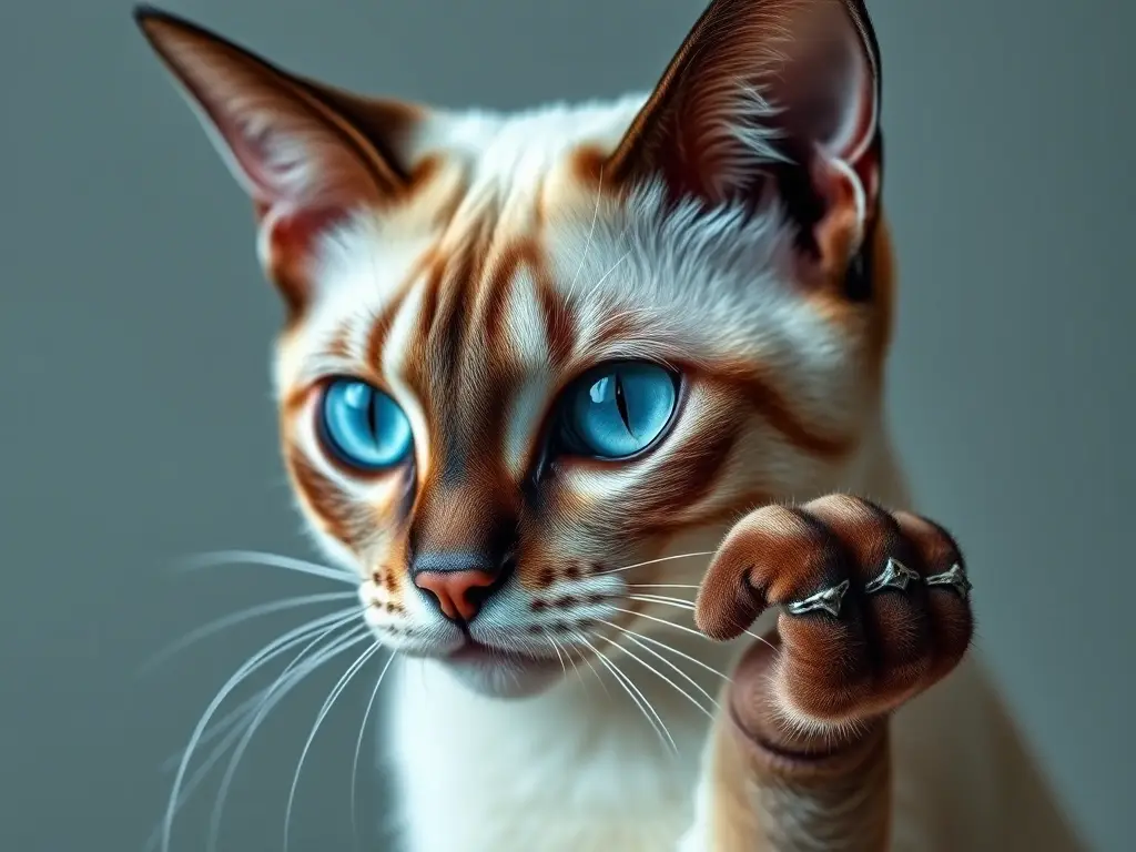Imagen realista de un gato siamés con ojos azules