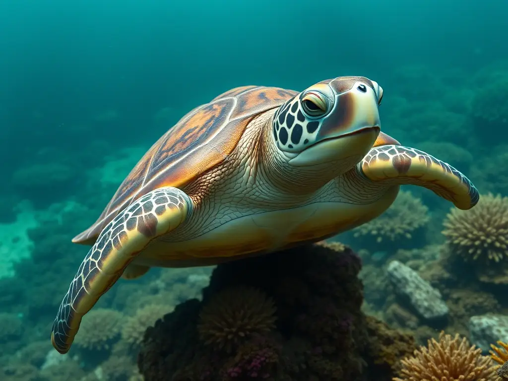 Foto realista de tortugas marinas en peligro crítico, con alta calidad