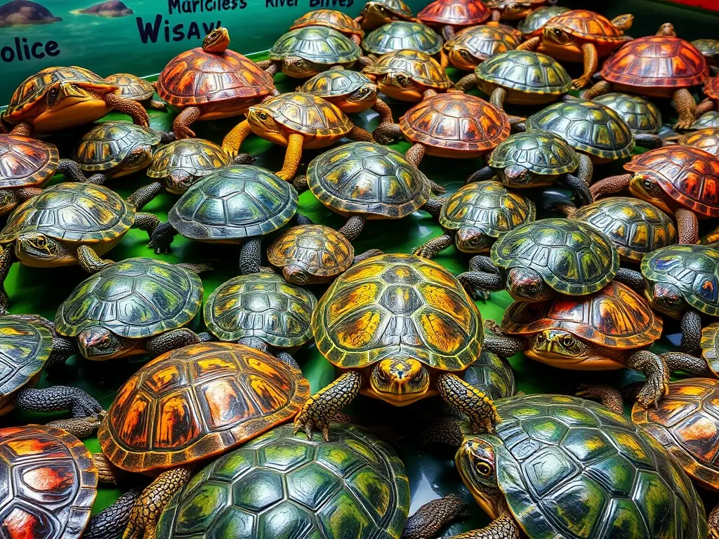 Imagen realista de tortugas de río coloridas y detalladas