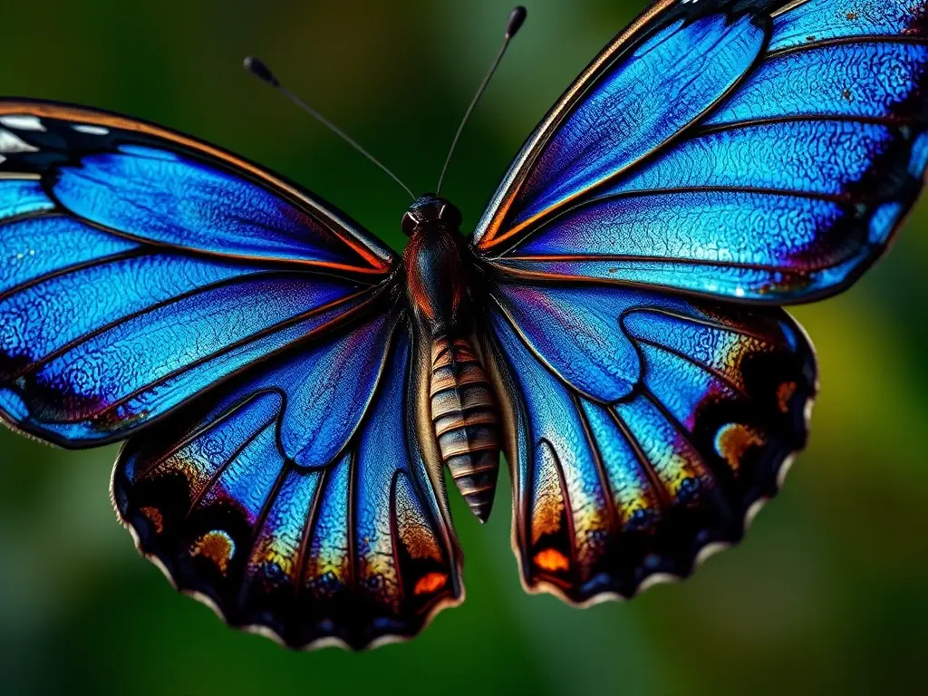 Fotografía realista y detallada de una mariposa morfó de alas vibrantes
