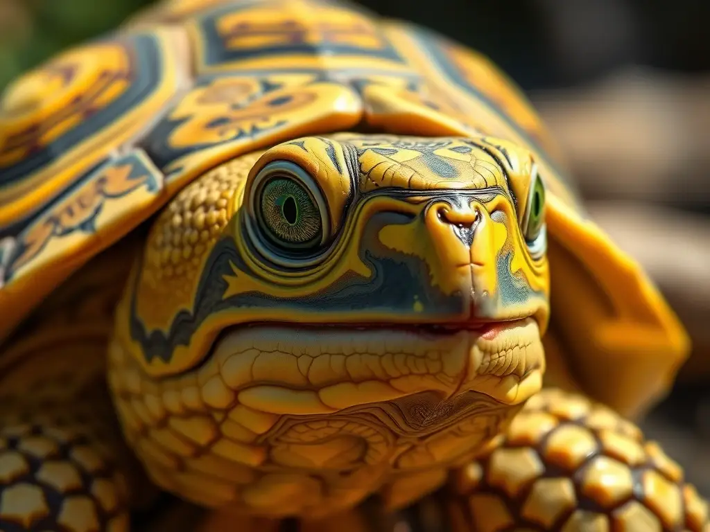 Fotografía detallada del tortuiza orejeras amarillas en un entorno natural
