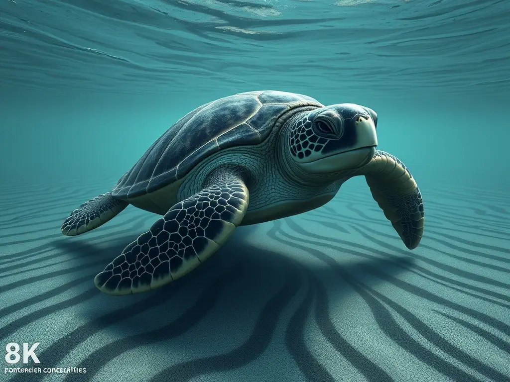 Fotografía realista de una tortuga de cuero con detalles, interconecta con el agua