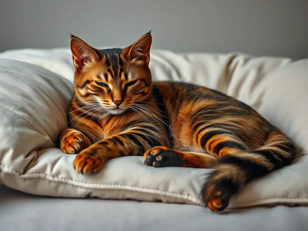 Foto realista de un gato tortillero con un pillow, sin caracteres o marcas