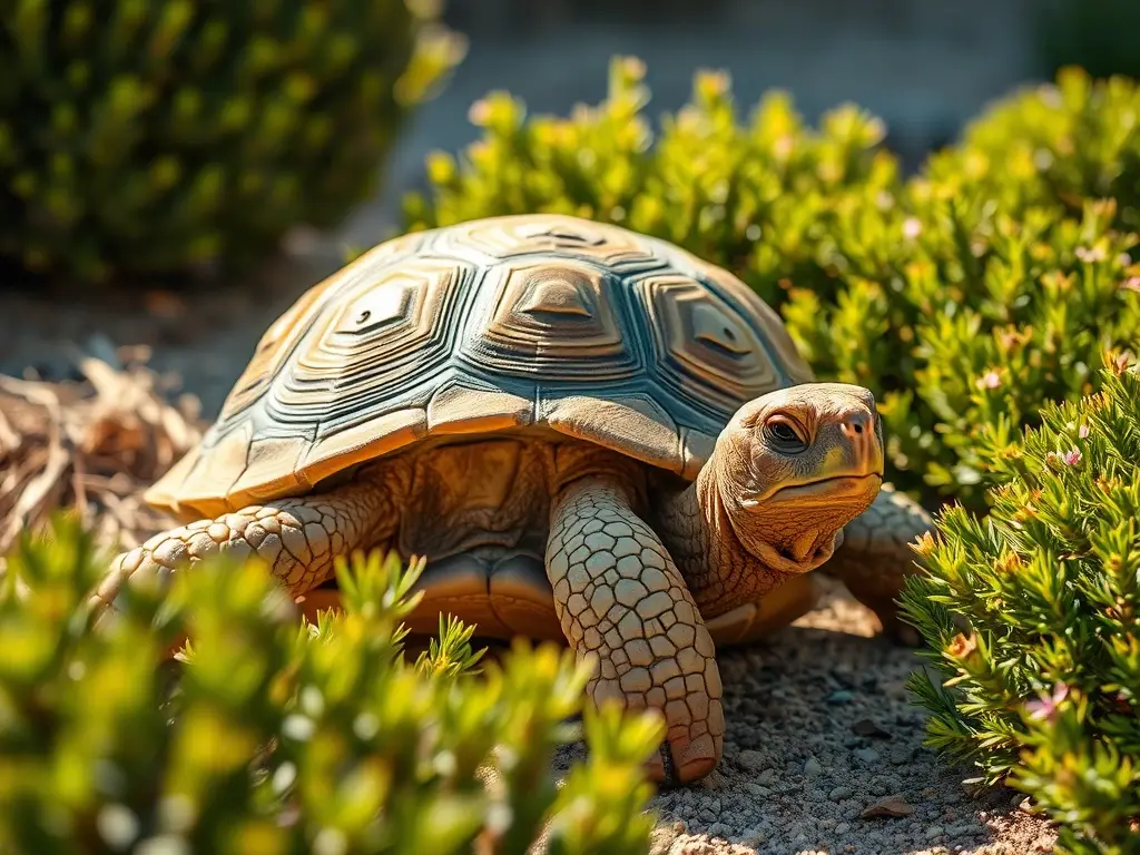 Una tortuga feliz basándose en el sol, con detalle realística
