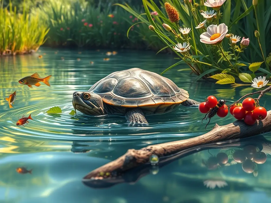 Tortuga de río en agua cristalina