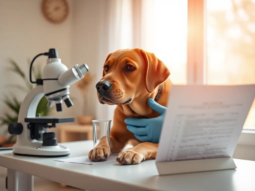 Veterinario compasivo examina perro en clínica hogareña