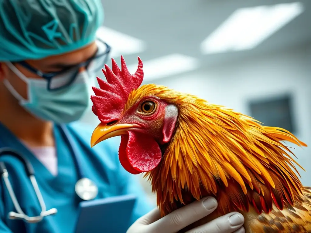 Fotorealista de una gallina enferma con una expresión preocupada
